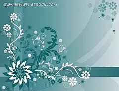 十字条纹前的开花枝条插画插画|花朵|开花枝条|蓝色渐变背景|流行元素|矢量素材|涂鸦|植物|植物墙植物|银杏植物植物|植物霜中植物|植物手工植物小狗