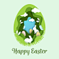 Happy easter day in paper style Free Vector