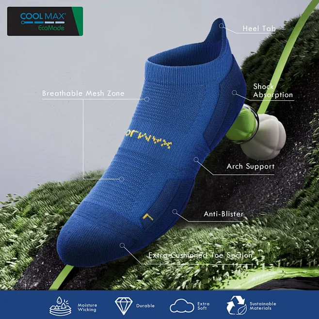 Calzini Running Donna In Bamboo E Coolmax, Compressione 15-20 MmHg. Antivescica Con Cuscino A Zone, Traspiranti E Ideali Per Trekking, Palestra E Corsa.
