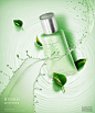 绿色系列水润水滴水珠美容保湿美妆化妆护肤品PSD海报设计素材