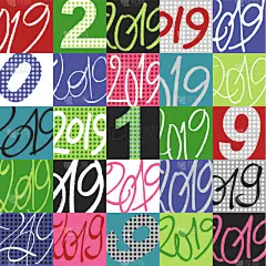 2019,拼缝物,式样,插画,标志,不完全的,白色,新年,事件,做