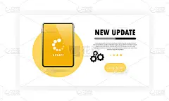 系统升级的平板电脑横幅。用齿轮更新进度。矢量在孤立的白色背景。每股收益10
