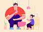 Daughter's Tea Party indoor room daughter dad father party tea love family kid children child girl man people website web ui character illustration