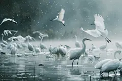 简约白鹭群素材图AI图