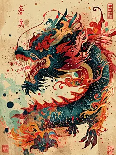 中国龙国潮插画猛龙的气势海报