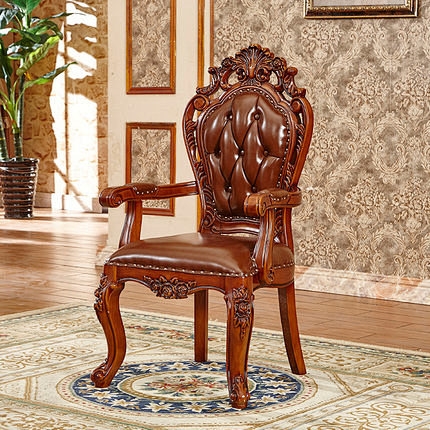 欧式复古休闲书椅餐椅美式古典实木餐椅扶手...