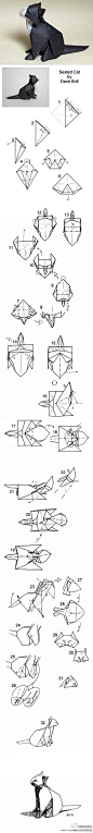 又是一个可爱的坐着的小猫折纸图谱教程，…