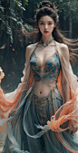  masterpiece, best quality, girl, solo, long hair, slit pupils , heterochromia , sad, medium breasts, Wearing a Chinese belly, Hanfu, exposing the waist, exposing the shoulders, showing the beautiful curves of the female body, photo, real, masterpiece,bes