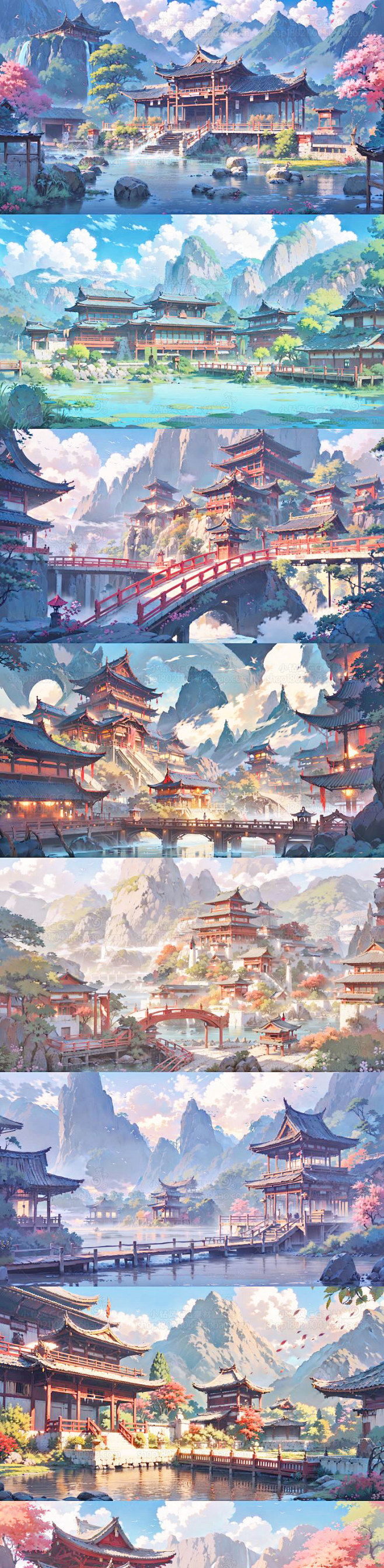 AI古风亭台楼阁建筑场景图集 影视游戏概念设定素材 背景插画设计