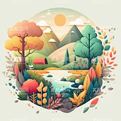 风景建筑插画  - 源文件下载【酷图网】风景建筑插画,微立体,卡通户外景观,清新森系,欧洲小镇,风光插图,ai素材