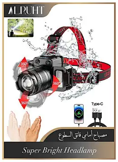 LED Headlamp, Rechargeable Head Light, 360° Adjustable Angle Headlight with 5 Modes Ipx6, Waterproof, Motion Sensor, Headlight for Fishing, Camping, Hiking
