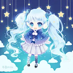 冬の夜ミク 初音未来 动漫美少女 壁纸 插画 封面 美图 V家 P站 板绘 人物 原创 PIXIV 冬夜未来 Q版 Kisii [pixiv]