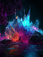 彩色霓虹灯水晶背景Midjourney关键词-Ai宇宙吧-