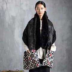 【卢旺达的鱼原创设计】冬季织锦拼接秋冬保暖夹棉披肩D21D118-淘宝网