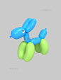 3D立体绿色蓝色可爱气球膨胀风小动物小狗