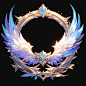 A game icon with white and blue wings, incorporating elements of a fantasy world. Cute and dreamy colors, light gold tones, bright lighting effects, high resolution, high quality, high details 