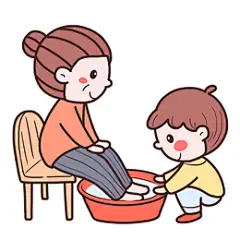 节日感恩节手绘幸福家人奶奶洗脚可爱简约PNG素材