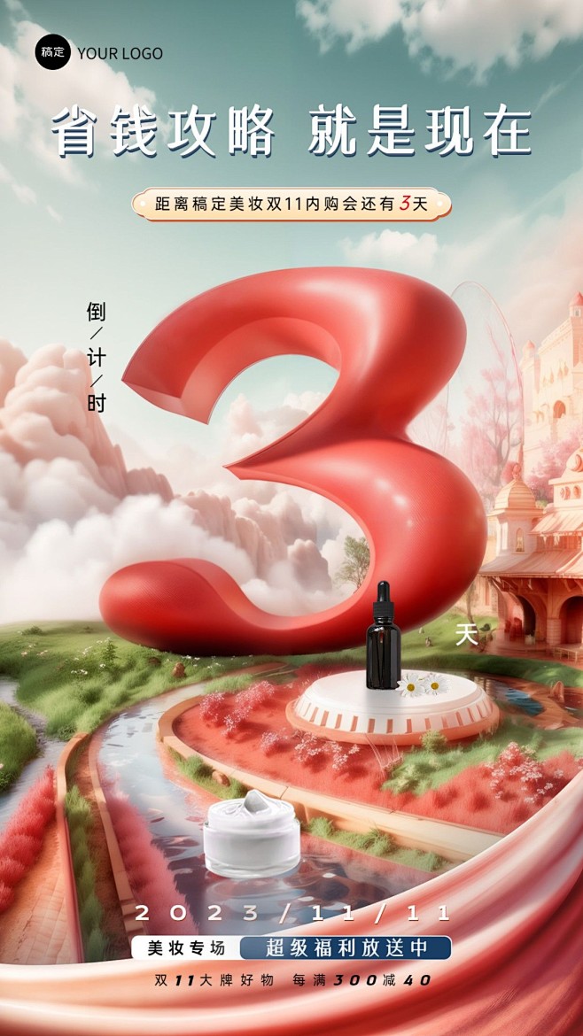 企业员工双十一内购会倒计时3D虚拟场景风...