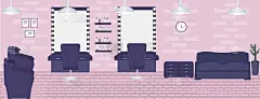 矢量插图与室内美容沙龙或发廊在阁楼风格。