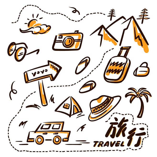 旅行主题线条插画