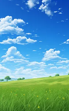 蓝天白云背景壁纸草地壁纸素材图AI图