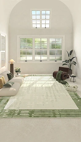 绿色客厅地毯法式清新自然侘寂床边民宿地垫