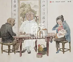 【谢友苏先生的幽默工笔人物画】
谢先生的画每一幅都在讲述一个故事，画面充满喜感，角色脸上洋溢着喜剧色彩，看得人心花怒放。谢先生将中国宋元滑稽戏美学与西方漫画夸张手法结合起来，运用在中国工笔人物画中，再将姑苏坊间小事，市井小民，坊间趣闻，融入一炉，小火慢炖，真色香味俱全，雅俗美共赏。