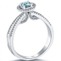 0.67 Carat Fancy Blue Diamond Engagement Ring 18k White Gold Pave Halo - Blue Diamond Rings - Color Rings