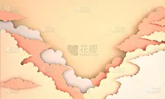 纸艺术彩色蓬松的云彩背景与文字的地方。现代3d渲染折纸艺术风格。彩色的天空