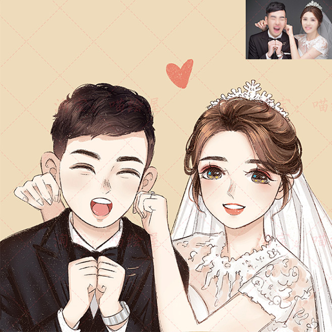 婚礼请柬画像Q版头像漫画卡通手绘婚纱照情...