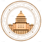 圆形复古城市建筑插画图标贴纸10