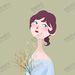 卷发女孩半身头像 【酷图网】卷发,女孩,卷发女孩,头像,插画,插画头像,动漫头像,头像半身,花,手绘,绘画,动漫,漫画,手绘头像