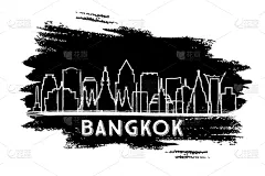 泰国,城市天际线,曼谷,手,旅途,商务,现代,建造物,剪影,绘制
