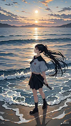 海边夕阳插画1
