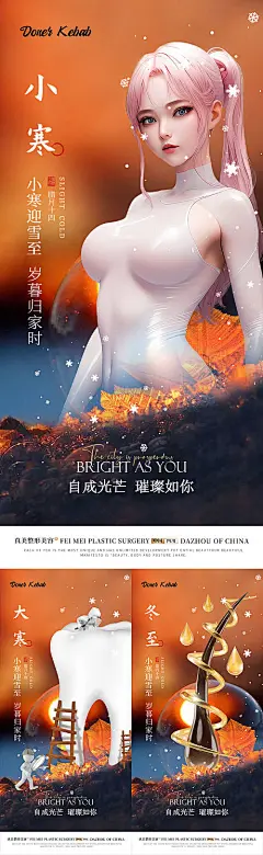 海报 医美   二十四节气 小寒 大寒 冬至 简约 早安 
