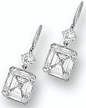 PAIR OF DIAMOND PENDENT EARRINGS.        Each suspending on an emerald-cut diamond weighing 5.36 and 5.05 carats, surmounted by a cushion-shaped diamond, mounted in platinum. Sotheby’s.