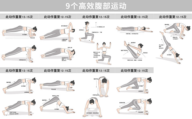 9个高效腹部运动全身减脂瘦身减肥收腹腹肌...