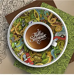 时尚元素精美插画黑白涂鸦背景底纹花纹彩色创意设计海报-淘宝网