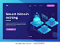Cryptocurrency and Blockchain concept. Farm for mining bitcoins. Digital money market, investment, finance and trading. Banner design concept for landing page. Isometric vector illustration.