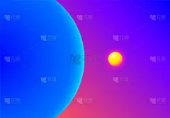 抽象的背景与行星在太空与超级鲜艳的颜色