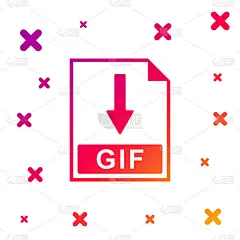 彩色GIF文件文档图标。下载GIF按钮图标孤立的白色背景。梯度随机动态形状。矢量图