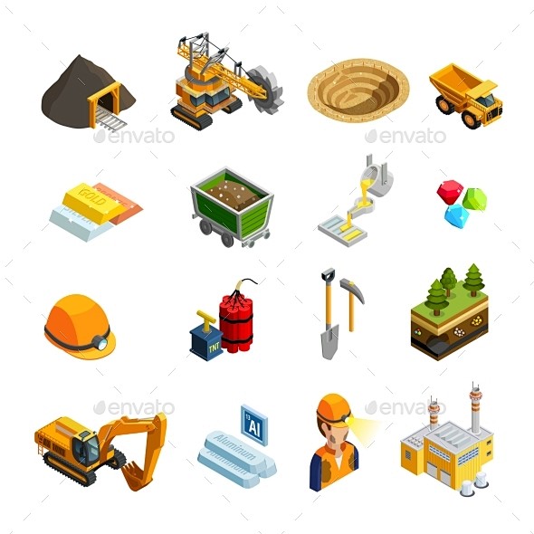 矿业等距图标——人们字符集Mining Isometric Icons Set - People Characters博客、商业、铸造、集合 ...