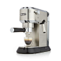 Industrial design gives this sleek, slender machine a straightforward, professional approach to pump-style espresso brewing.  Less than six inches wide, compact brewer slips in just about anywhere, ready to heat up to ideal brewing temperature in a mere 4