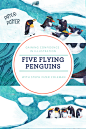 a book cover with penguins flying in the air and on top of snow covered ground