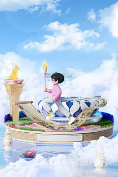 运动会3D立体运动员传递火炬地标建筑场景亚运会图片_潮国创意
