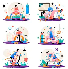 健身插画锻炼体育锻炼  - 源文件下载【酷图网】健身,健身插画,健身人物,锻炼,体育锻炼,健身房