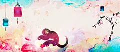猴年,新年,卡通,桃树,猴子,水墨,手绘,灯笼,海报banner,童趣图库,png图片,网,图片素材,背景素材,150026@飞天胖虎