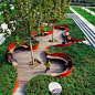 Curved raised beds with built-in seating, Qiaoyuan Park:
