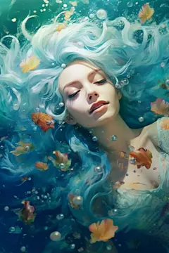 清凉一夏水中美女人物游泳主题插画