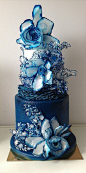 Denim Lace and Roses Wedding Cake  ~ all edible